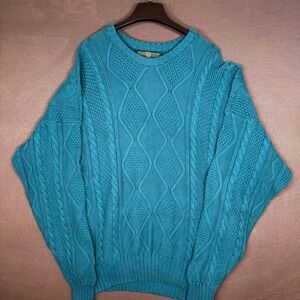 Teal‎ Chunky Fisherman Cable Knit Crewneck Sweater Alan Paine Made in England M